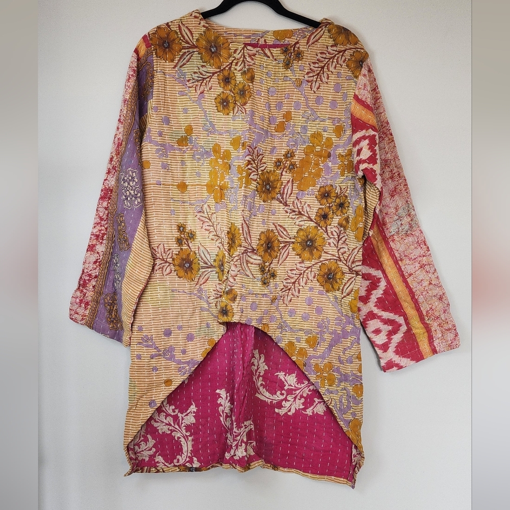 Kantha Hi Low Floral Patchwork Long Sleeve Top Tunic